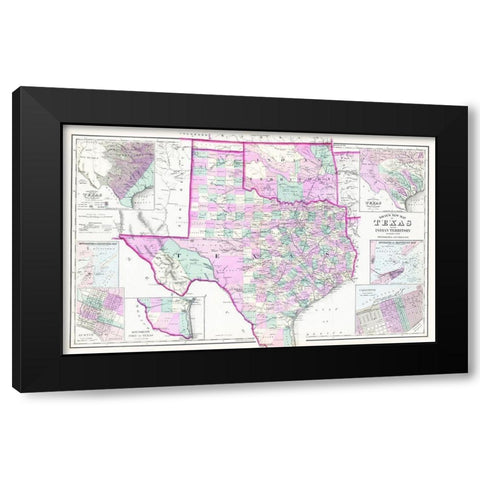Texas and Oklahoma Indian Territory - Gray 1876 Black Modern Wood Framed Art Print by Gray