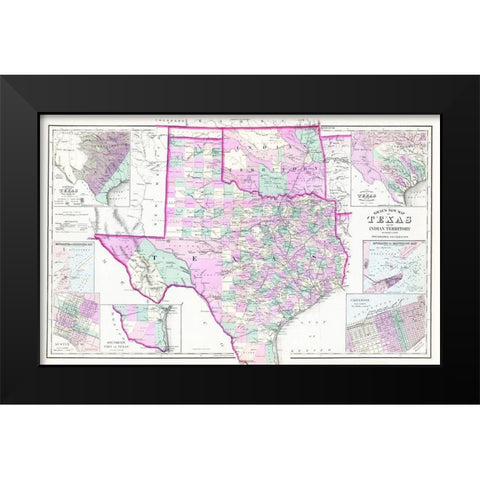 Texas and Oklahoma Indian Territory - Gray 1876 Black Modern Wood Framed Art Print by Gray
