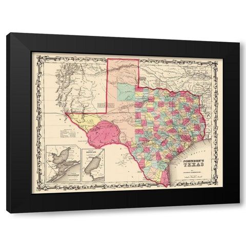 Texas - Johnson 1860 Black Modern Wood Framed Art Print by Johnson