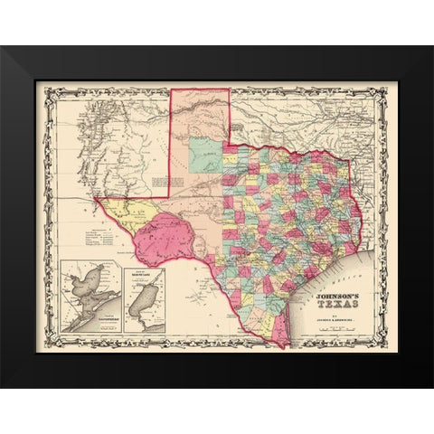 Texas - Johnson 1860 Black Modern Wood Framed Art Print by Johnson