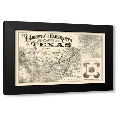 Texas Colonists and Emigrants Route 1878 Black Modern Wood Framed Art Print by Rand McNally