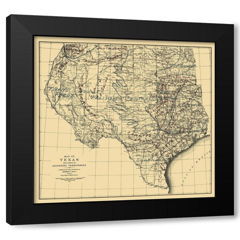Texas and Adjoining Territories - Graham 1899 Black Modern Wood Framed Art Print by Graham