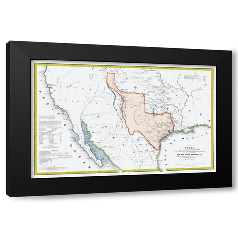 Texas Republic and adjacent Countries 1844 Black Modern Wood Framed Art Print with Double Matting by US War Dept