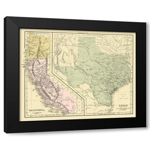 Texas with California and Oregon - Appleton 1864 Black Modern Wood Framed Art Print with Double Matting by Appleton