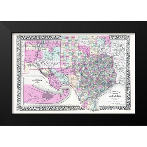 Texas, New Mexico and Indian Territory Black Modern Wood Framed Art Print by Gamble