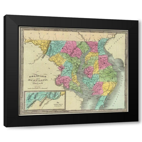 Delaware, Maryland - Burr 1835 Black Modern Wood Framed Art Print with Double Matting by Burr