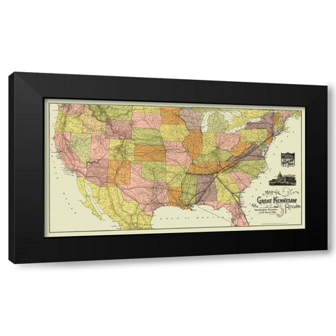 Great Kennesaw Railroad Route - Matthews 1890 Black Modern Wood Framed Art Print with Double Matting by Matthews