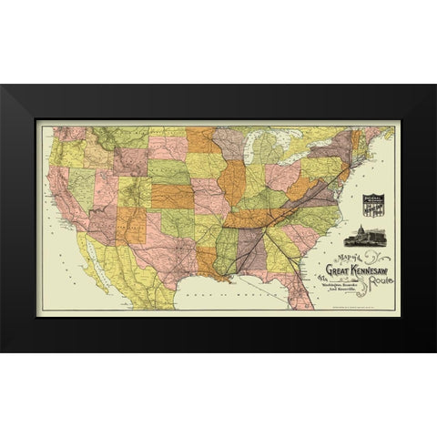 Great Kennesaw Railroad Route - Matthews 1890 Black Modern Wood Framed Art Print by Matthews