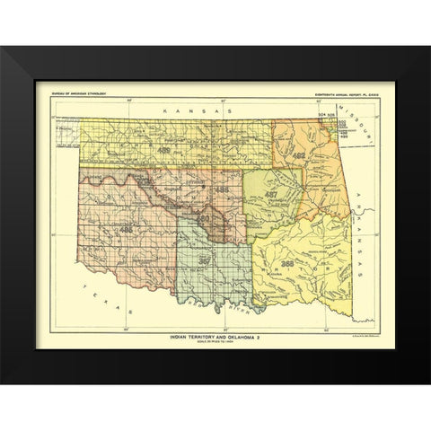 Indian Territory Oklahoma - Hoen 1896 Black Modern Wood Framed Art Print by Hoen