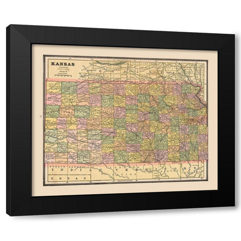 Kansas - Cram 1888 Black Modern Wood Framed Art Print by Cram