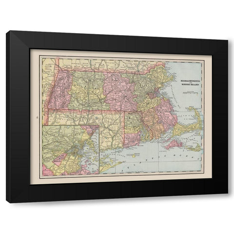 Massachusetts - Rhode Island - Cram 1892 Black Modern Wood Framed Art Print with Double Matting by Cram