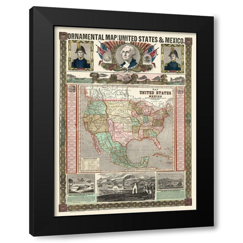 United States - Mexico - Thayer 1868 Black Modern Wood Framed Art Print with Double Matting by Thayer
