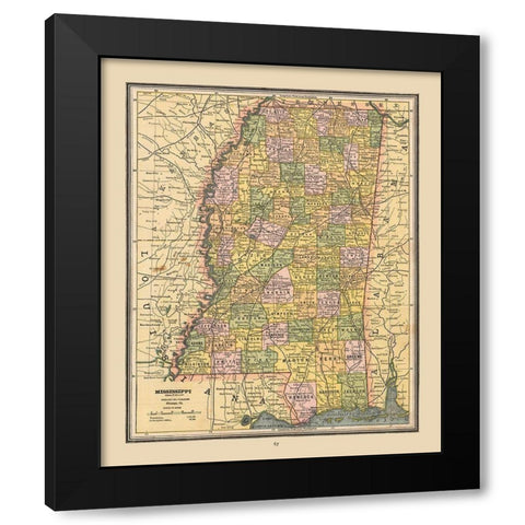 Mississippi, United States - Cram 1888 Black Modern Wood Framed Art Print by Cram