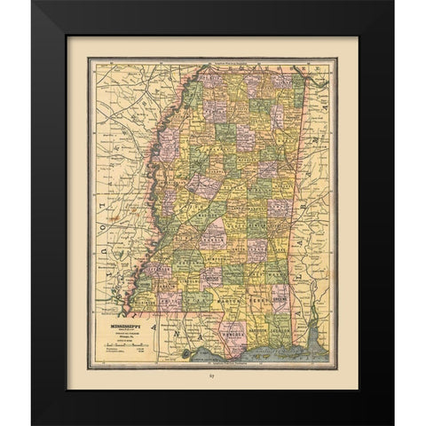 Mississippi, United States - Cram 1888 Black Modern Wood Framed Art Print by Cram