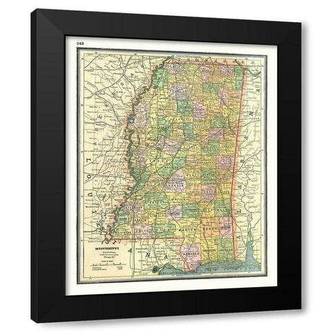 Mississippi - Johnson 1888 Black Modern Wood Framed Art Print with Double Matting by Johnson