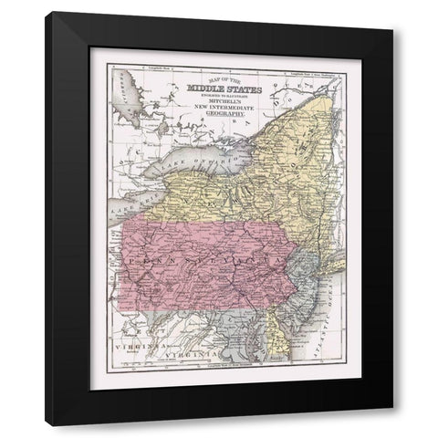 Middle States - Mitchell 1877 Black Modern Wood Framed Art Print with Double Matting by Mitchell