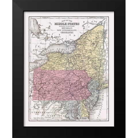 Middle States - Mitchell 1877 Black Modern Wood Framed Art Print by Mitchell