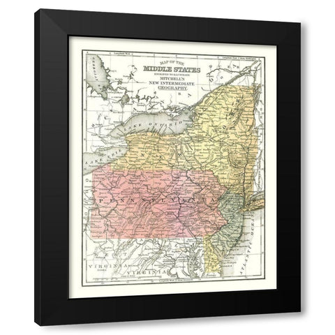 Middle States - Mitchell 1869 Black Modern Wood Framed Art Print with Double Matting by Mitchell