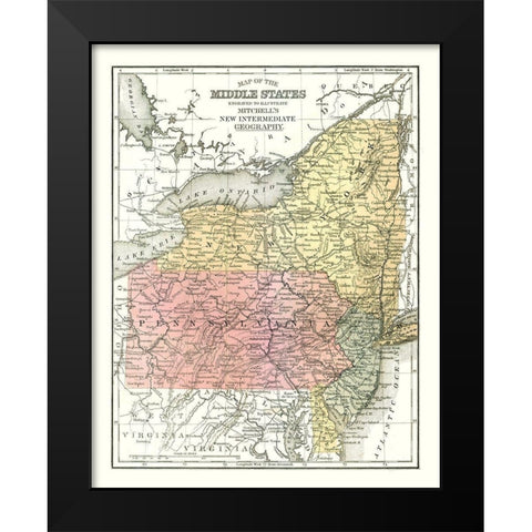 Middle States - Mitchell 1869 Black Modern Wood Framed Art Print by Mitchell
