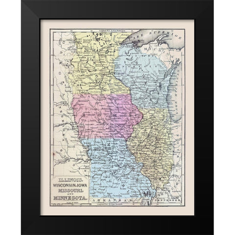 Midwestern United States - Mitchell 1877 Black Modern Wood Framed Art Print by Mitchell