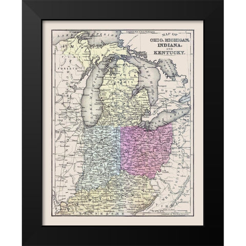 Ohio, Michigan, Indiana, Kentucky - Mitchell 1877 Black Modern Wood Framed Art Print by Mitchell