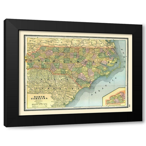 North Carolina - Johnson 1888 Black Modern Wood Framed Art Print with Double Matting by Johnson