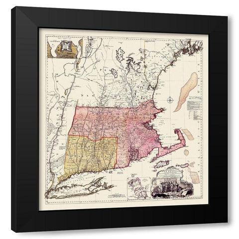 New England, Massachusetts Bay, New Hampshire Black Modern Wood Framed Art Print with Double Matting by Unknown