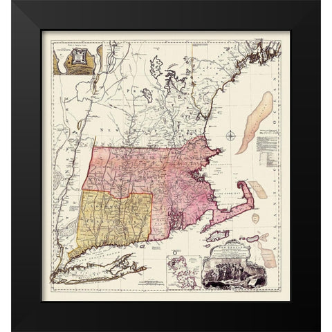 New England, Massachusetts Bay, New Hampshire Black Modern Wood Framed Art Print by Unknown