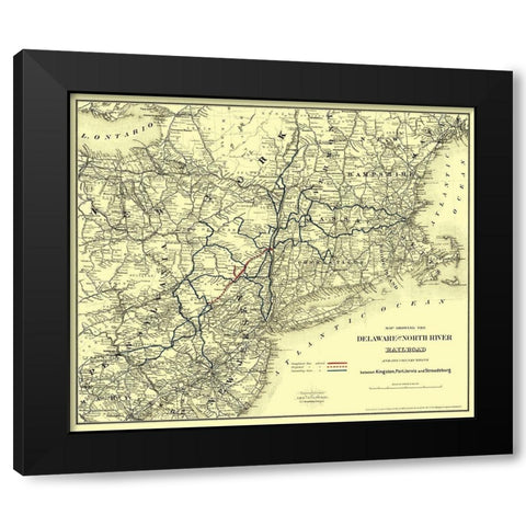 Delaware and North River Railroad - Colton 1890 Black Modern Wood Framed Art Print by Colton