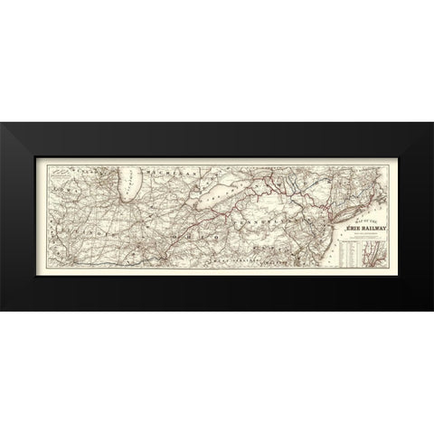 Erie Railway with Connections - Colton 1869 Black Modern Wood Framed Art Print by Colton
