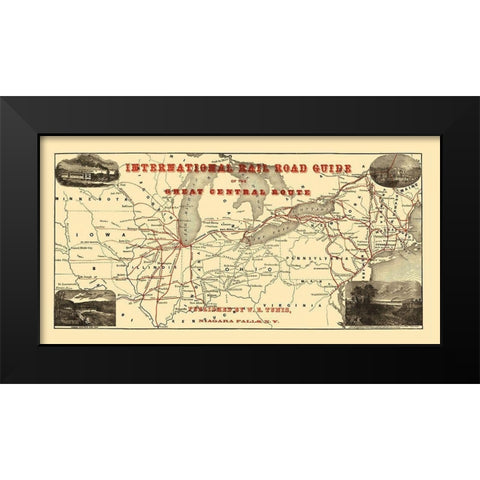International Rail Guide, Great Central Route 1855 Black Modern Wood Framed Art Print by Tunis