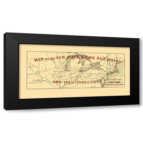 New York and Erie Railroad and Connections 1855 Black Modern Wood Framed Art Print with Double Matting by Colton
