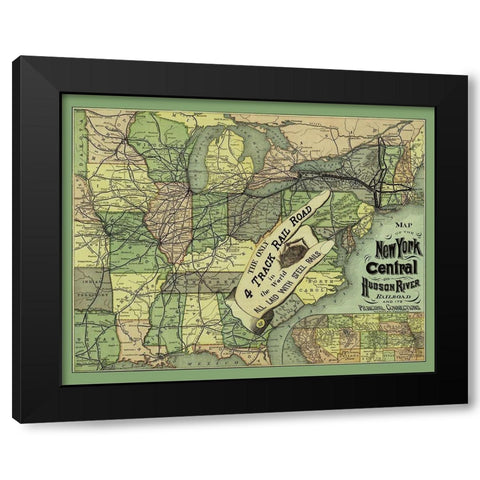 New York Central and Hudson River Railroad 1876 Black Modern Wood Framed Art Print with Double Matting by Rand McNally