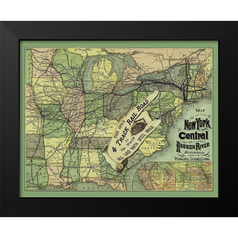 New York Central and Hudson River Railroad 1876 Black Modern Wood Framed Art Print by Rand McNally