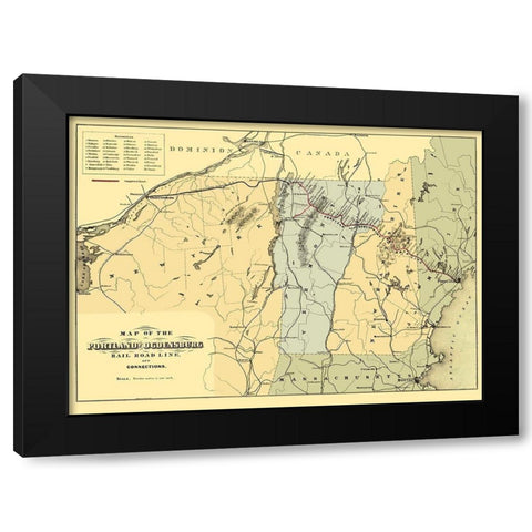 Portland and Ogdensburg Railroad - Hatch 1850 Black Modern Wood Framed Art Print with Double Matting by Hatch