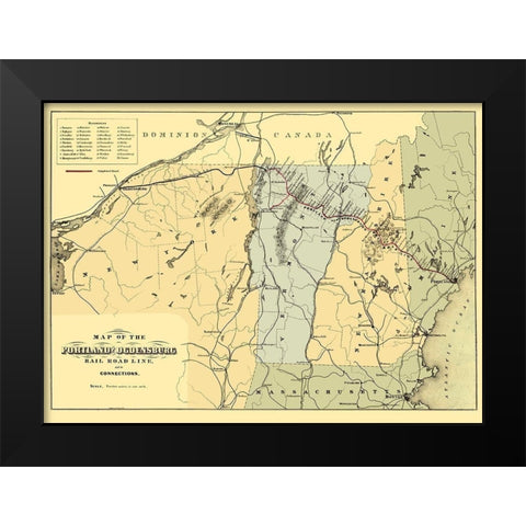 Portland and Ogdensburg Railroad - Hatch 1850 Black Modern Wood Framed Art Print by Hatch