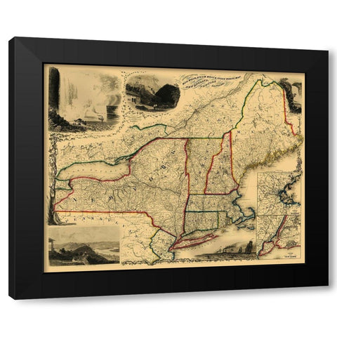 Railroad, Steam Boat, Stage Routes - Sherman 1850 Black Modern Wood Framed Art Print with Double Matting by Sherman