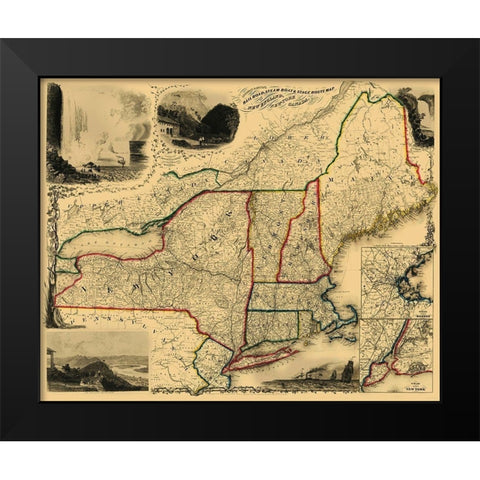 Railroad, Steam Boat, Stage Routes - Sherman 1850 Black Modern Wood Framed Art Print by Sherman