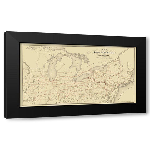 Sunbury and Erie Railroad - Sibell 1850 Black Modern Wood Framed Art Print with Double Matting by Sibell
