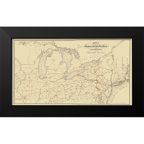 Sunbury and Erie Railroad - Sibell 1850 Black Modern Wood Framed Art Print by Sibell