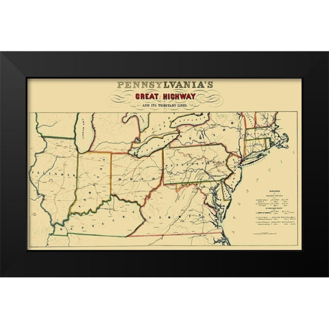 Sunbury and Erie Railroad - Kollner 1850 Black Modern Wood Framed Art Print by Kollner