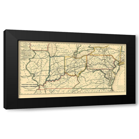 Western Railroads, Tributary to Philadelphia 1851 Black Modern Wood Framed Art Print with Double Matting by Williams