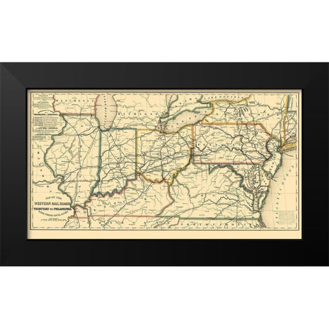 Western Railroads, Tributary to Philadelphia 1851 Black Modern Wood Framed Art Print by Williams
