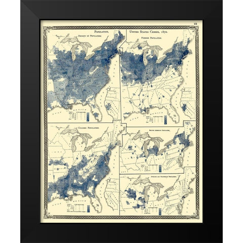 United States Population Census - Baskin 1876 Black Modern Wood Framed Art Print by Baskin
