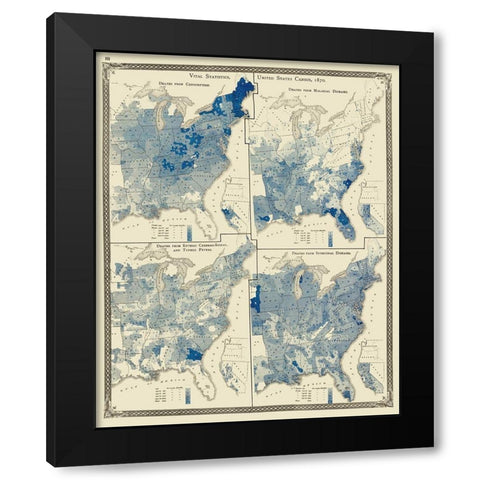 United States Distribution of Diseases Black Modern Wood Framed Art Print by Baskin