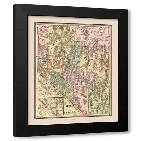 Nevada, United States - Cram 1888 Black Modern Wood Framed Art Print by Cram