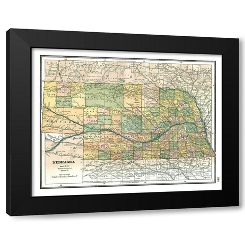Nebraska - Johnson 1888 Black Modern Wood Framed Art Print with Double Matting by Johnson