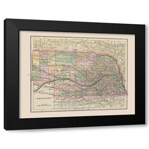Nebraska - Cram 1892 Black Modern Wood Framed Art Print with Double Matting by Cram