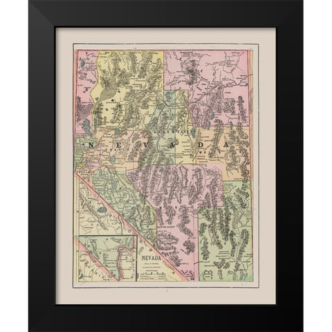 Nevada - Cram 1892 Black Modern Wood Framed Art Print by Cram