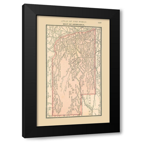 Nebraska - Alden 1886 Black Modern Wood Framed Art Print with Double Matting by Alden
